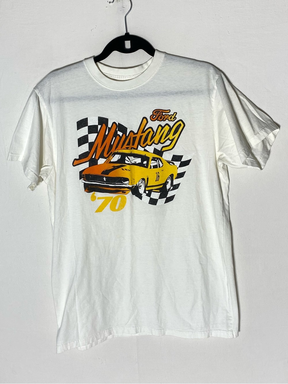 Tee Luv White Ford W Yellow Mustang Graphic Tee T Shirt L
